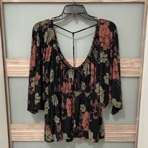 FREE PEOPLE Glenside Floral Print Peasant Top